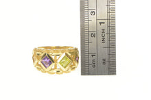 Load image into Gallery viewer, 14K Geometric Amethyst Peridot Squared Graduated Ring Yellow Gold