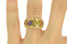 Load image into Gallery viewer, 14K Geometric Amethyst Peridot Squared Graduated Ring Yellow Gold