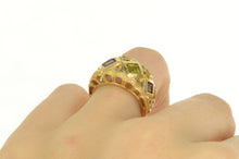 Load image into Gallery viewer, 14K Geometric Amethyst Peridot Squared Graduated Ring Yellow Gold