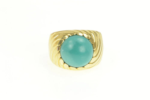 18K Vintage Turquoise Cabochon Swirl Twist Ring Yellow Gold