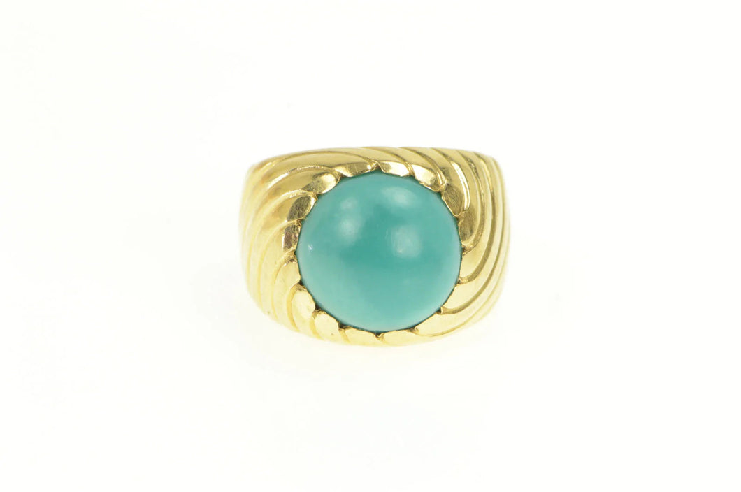 18K Vintage Turquoise Cabochon Swirl Twist Ring Yellow Gold