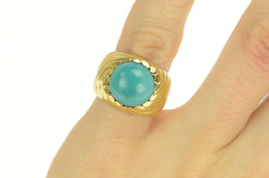 18K Vintage Turquoise Cabochon Swirl Twist Ring Yellow Gold