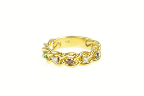 18K 0.28 Ctw Ruby Sapphire Diamond Chain Band Ring Yellow Gold