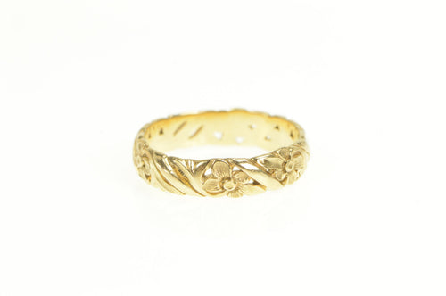 14K 3.7mm Floral Pattern Vine Statement Band Ring Yellow Gold