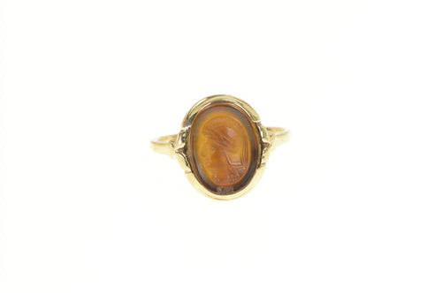 10K Victorian Carved Carnelian Intaglio Statement Ring Yellow Gold