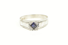 Load image into Gallery viewer, 18K 1940&#39;s Syn. Sapphire Squared Men&#39;s Grooved Ring White Gold