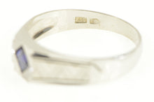 Load image into Gallery viewer, 18K 1940&#39;s Syn. Sapphire Squared Men&#39;s Grooved Ring White Gold