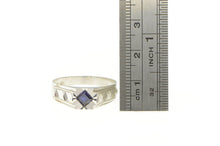 Load image into Gallery viewer, 18K 1940&#39;s Syn. Sapphire Squared Men&#39;s Grooved Ring White Gold