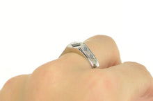 Load image into Gallery viewer, 18K 1940&#39;s Syn. Sapphire Squared Men&#39;s Grooved Ring White Gold