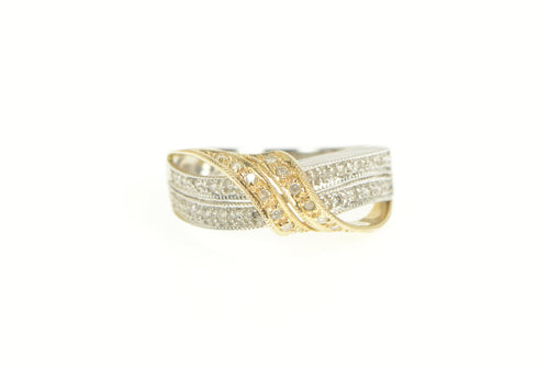 10K 0.35 Ctw Pave Diamond Two Tone Wavy Ribbon Ring White Gold