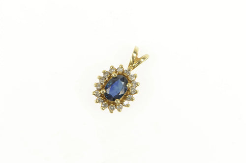 14K 1.25 Ctw Natural Sapphire Diamond Halo Pendant Yellow Gold