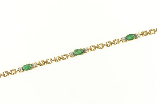 10K 1.30 Ctw Natural Emerald Diamond Tennis Bracelet Yellow Gold