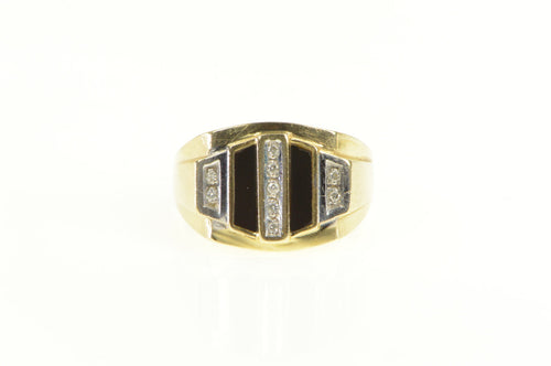 14K Black Onyx Diamond Squared Men's Retro Ring Yellow Gold