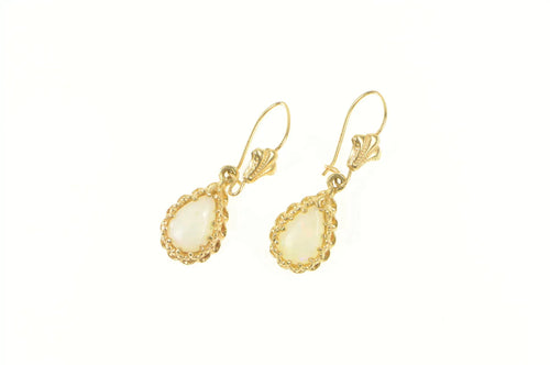14K 2.00 Ctw Pear Natural Opal Ornate Dangle Ring Yellow Gold