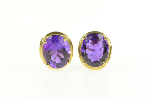 14K Oval Natural Amethyst Ornate French Clip Earrings Yellow Gold