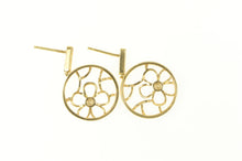 Load image into Gallery viewer, 14K Round Flower Filigree Diamond Cluster Dangle Earrings Yellow Gold