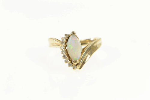14K Marquise Opal Diamond Accent Bypass Ring Yellow Gold