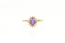 Load image into Gallery viewer, 14K Oval Amethyst Diamond Halo Classic Ring Yellow Gold