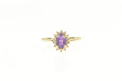 14K Oval Amethyst Diamond Halo Classic Ring Yellow Gold