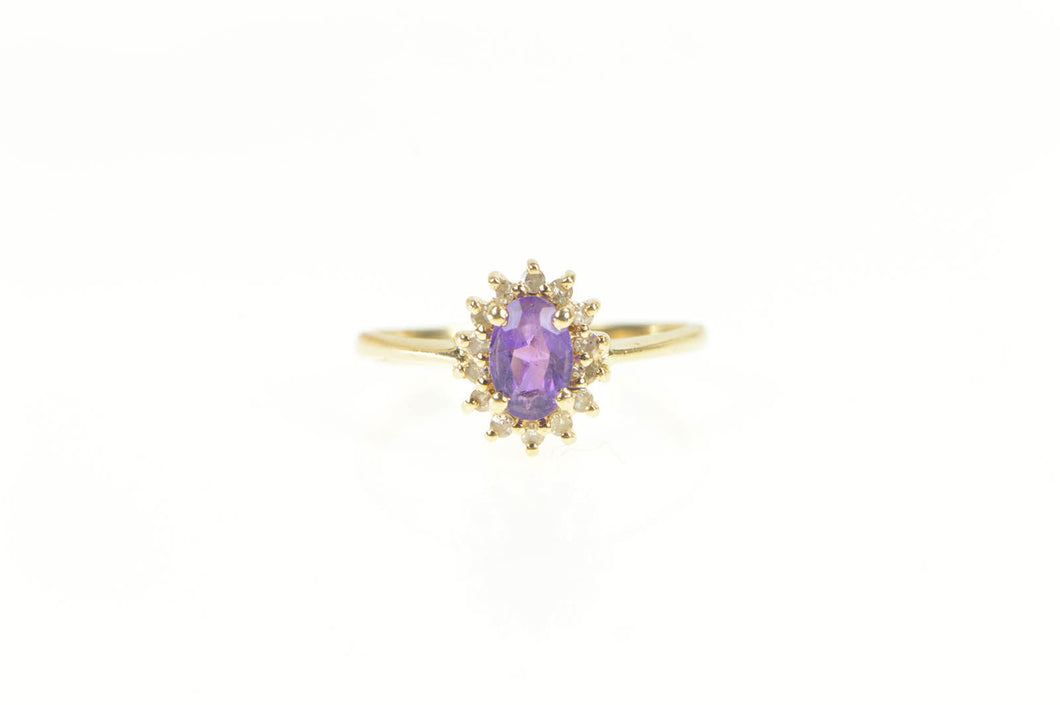 14K Oval Amethyst Diamond Halo Classic Ring Yellow Gold
