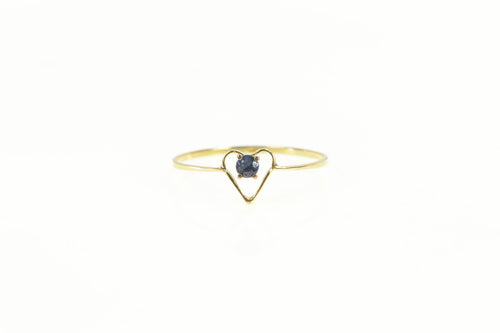 18K 1950's Sapphire Inset Heart Love Symbol Ring Yellow Gold