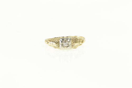 10K Art Deco Diamond Solitaire Classic Promise Ring Yellow Gold