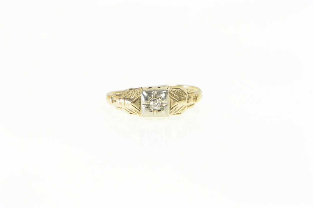10K Art Deco Diamond Solitaire Classic Promise Ring Yellow Gold