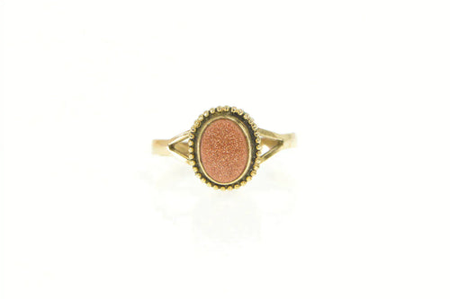 Gold Filled Oval Goldstone Rope Trim Halo Statement Ring