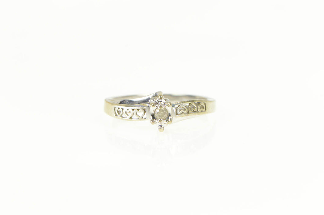 10K Diamond Heart Filigree Solitaire Promise Ring White Gold