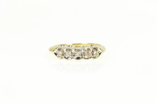 14K 1950's Heart Five Diamond Wedding Band Ring Yellow Gold