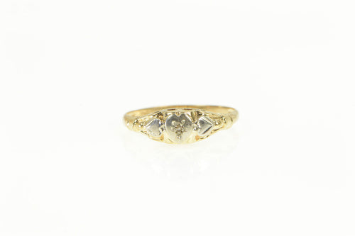 10K 1940's Diamond Two Tone Heart Promise Ring Yellow Gold