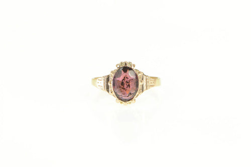 14K Victorian Oval Garnet Ornate Elaborate Ring Yellow Gold