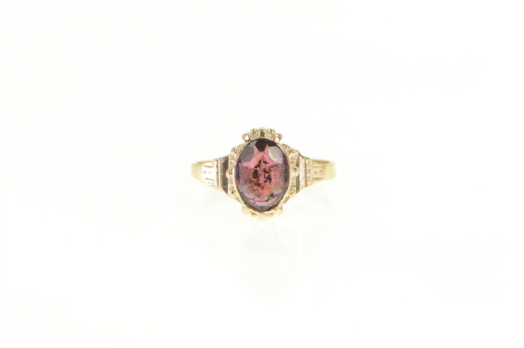14K Victorian Oval Garnet Ornate Elaborate Ring Yellow Gold