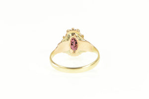 14K Victorian Oval Garnet Ornate Elaborate Ring Yellow Gold