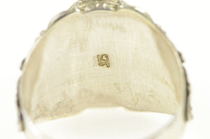 Sterling Silver Oval Garnet Ornate Southwestern Poison Ring