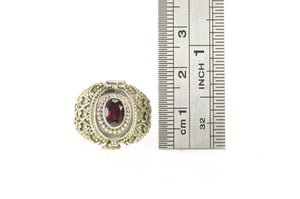 Sterling Silver Oval Garnet Ornate Southwestern Poison Ring