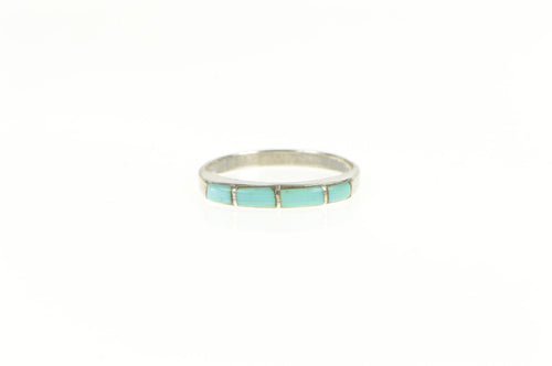 Sterling Silver Southwestern Turquoise Inlay Squared Band Ring