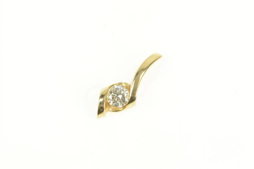 14K 0.40 Ct Diamond Solitaire Swirl Drop Twist Pendant Yellow Gold