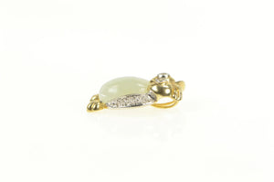 14K Opal Diamond Eyed Jade Owl Wisdom Animal Pendant Yellow Gold