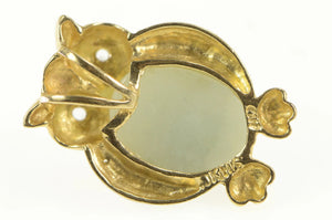 14K Opal Diamond Eyed Jade Owl Wisdom Animal Pendant Yellow Gold
