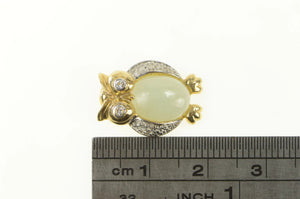 14K Opal Diamond Eyed Jade Owl Wisdom Animal Pendant Yellow Gold