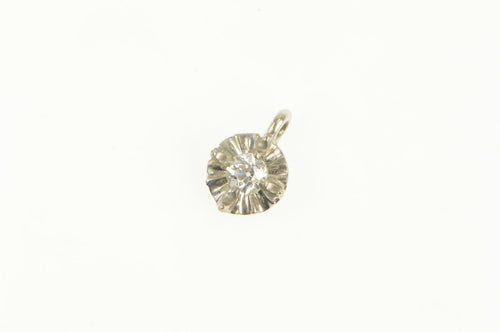 14K 1940's Diamond Solitaire Classic Simple Pendant White Gold