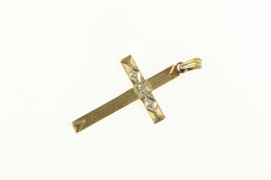 14K Art Deco Diamond Inset Vintage Cross Pendant Yellow Gold