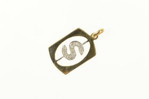 14K S Diamond Monogram Letter Initial Tag Charm/Pendant Yellow Gold