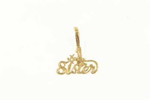 14K #1 Number One Sister Cursive Word Cut Out Charm/Pendant Yellow Gold