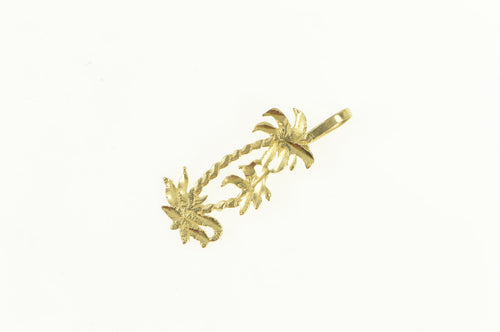14K Palm Tree Tropical Beach Motif Diamond Cut Charm/Pendant Yellow Gold