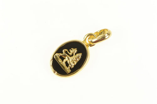 18K Ethiopian Lion of Judah Flag Oval Black Onyx Pendant Yellow Gold