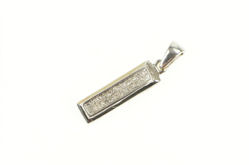 14K Princess Cut Diamond Invisible Set Bar Drop Pendant White Gold