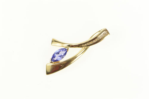 14K Marquise Tanzanite Diamond Criss Cross Pendant Yellow Gold