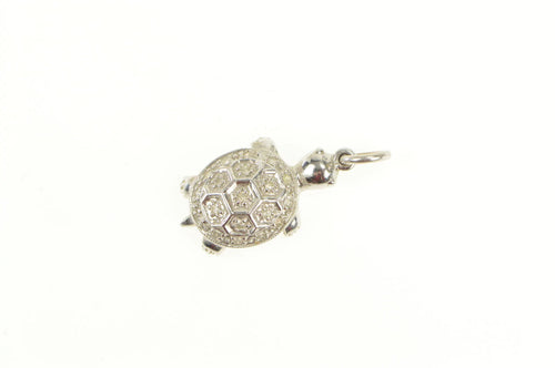 14K Pave Diamond Inset Turtle Tortoise Charm/Pendant White Gold
